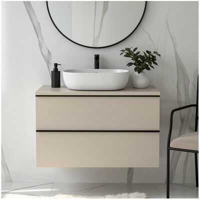 Meuble de salle de bain suspendu 60 cm avec lavabo – cachemire mat – 2 tiroirs – ONE Meuble de salle de bain suspendu 60 cm avec lavabo – cachemire mat – 2 tiroirs – ONE