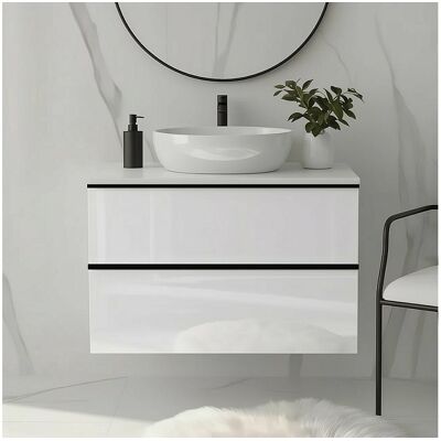 Meuble salle de bain suspendu ONE 60 cm - 2 tiroirs - blanc brillant - ONE Meuble salle de bain suspendu ONE 60 cm - 2 tiroirs - blanc brillant - ONE
