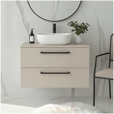 Meuble de salle de bain suspendu 80 cm avec lavabo – cachemire mat – 2 tiroirs – ONE Meuble de salle de bain suspendu 80 cm avec lavabo – cachemire mat – 2 tiroirs – ONE