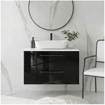 Meuble de salle de bain suspendu 80 cm avec lavabo – chêne craft doré – 2 tiroirs – ONE Meuble de salle de bain suspendu 80 cm avec lavabo – chêne craft doré – 2 tiroirs – ONE