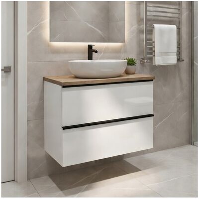 Meuble de salle de bain suspendu 60 cm avec lavabo – blanc brillant – 2 tiroirs – ONE Meuble de salle de bain suspendu 60 cm avec lavabo – blanc brillant – 2 tiroirs – ONE