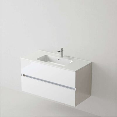 Meuble salle de bain 100 cm blanc brillant avec vasque Volterra blanc brillant, 2 tiroirs, H54 x P45 cm, Mod.ICON Meuble salle de bain 100 cm blanc brillant avec vasque Volterra blanc brillant, 2 tiroirs, H54 x P45 cm, Mod.ICON
