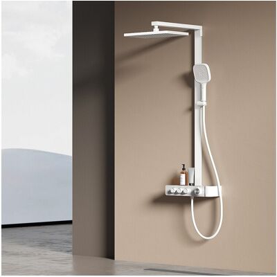 EMKE Colonne de douche Thermostat – Blanc Mat, Régulation innovante du débit, douche à effet pluie de 36x24 cm, douchette à main avec 3 jets EMKE Colonne de douche Thermostat – Blanc Mat, Régulation innovante du débit, douche à effet pluie de 36x24 cm, douchette à main avec 3 jets