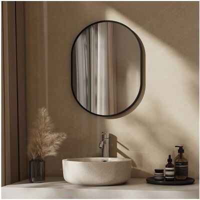 EMKE Miroir mural 50 × 70 cm Miroir ovale avec cadre noir, Miroir non lumineux salle de bain EMKE Miroir mural 50 × 70 cm Miroir ovale avec cadre noir, Miroir non lumineux salle de bain