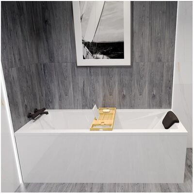 Baignoire rectangulaire 130x70 MODERN acrylique blanc, sans Habillage + Repose Tête + Étagère bambou + Pieds + Vidage à chromé Baignoire rectangulaire 130x70 MODERN acrylique blanc, sans Habillage + Repose Tête + Étagère bambou + Pieds + Vidage à chromé