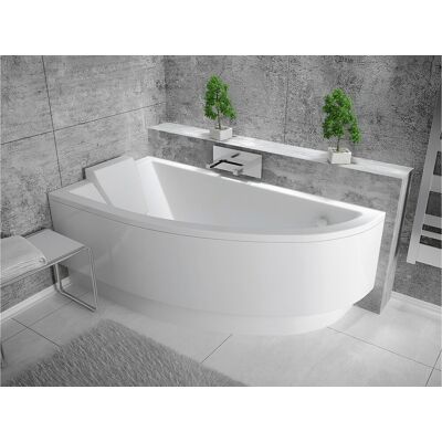 Baignoire asymétrique 150x70 Gauche PRAKTIKA acrylique blanc + avec Tablier + Pieds + Vidage à chromé Baignoire asymétrique 150x70 Gauche PRAKTIKA acrylique blanc + avec Tablier + Pieds + Vidage à chromé