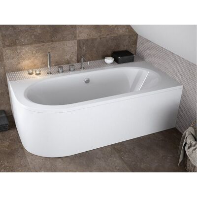 Baignoire asymétrique 150x75 Droite AVITA acrylique blanc + avec Tablier + Pieds + Vidage à chromé Baignoire asymétrique 150x75 Droite AVITA acrylique blanc + avec Tablier + Pieds + Vidage à chromé