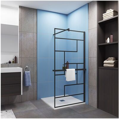 Aica Paroi de douche fixe Noir 90 x 200cm - 8mm verre anticalcaire + Étagère de Douche 90cm + barre de fixation 90cm avec pince Aica Paroi de douche fixe Noir 90 x 200cm - 8mm verre anticalcaire + Étagère de Douche 90cm + barre de fixation 90cm avec pince