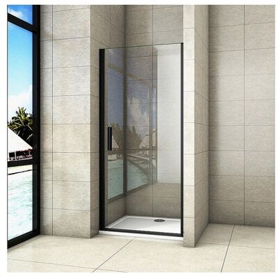 Aica Porte de douche pivotante 100cm Hauteur 200cm porte de douche en 8mm verre trempé anticalcaire, profilé et poignée Noir Mat Aica Porte de douche pivotante 100cm Hauteur 200cm porte de douche en 8mm verre trempé anticalcaire, profilé et poignée Noir Mat