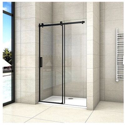 Aica Porte de douche noire 120x200cm porte de douche coulissante en 8mm verre anticalcaire installation en niche Aica Porte de douche noire 120x200cm porte de douche coulissante en 8mm verre anticalcaire installation en niche