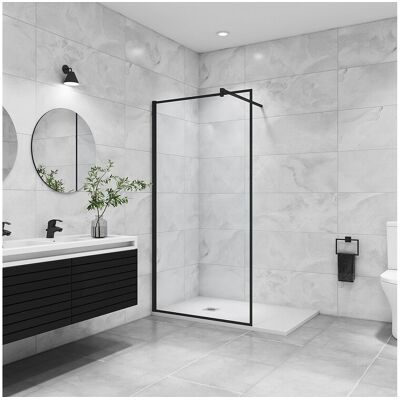 Aica Paroi de douche noire 90x200cm à l'italienne avec barre de fixation noire 90cm en carré, en 8mm verre trempé anticalcaire Aica Paroi de douche noire 90x200cm à l'italienne avec barre de fixation noire 90cm en carré, en 8mm verre trempé anticalcaire