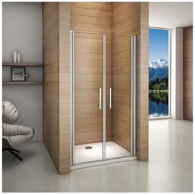 Aica Porte de douche battante 85x197cm porte de douche pivotante à 180°, en verre 6mm anticalcaire, installation en niche Aica Porte de douche battante 85x197cm porte de douche pivotante à 180°, en verre 6mm anticalcaire, installation en niche