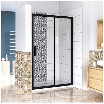 Aica Porte de douche 140x195cm avec l'amortisseur - Noir Mat - Porte de douche coulissante en 8mm verre anticalcaire Aica Porte de douche 140x195cm avec l'amortisseur - Noir Mat - Porte de douche coulissante en 8mm verre anticalcaire