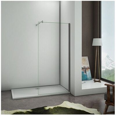 Aica Paroi de douche à l'italienne 110x200cm avec barre de fixation 70-120cm en cylindrique - Chromé - Verre 8mm trempé transparent Aica Paroi de douche à l'italienne 110x200cm avec barre de fixation 70-120cm en cylindrique - Chromé - Verre 8mm trempé transparent