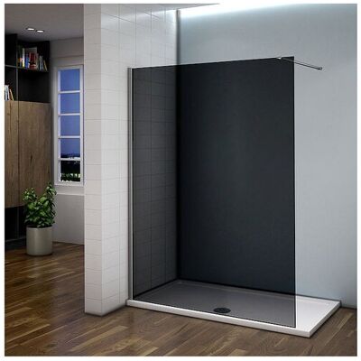 Aica Paroi de douche grise 140x200cm à l'italienne avec barre de fixation 90cm recoupable, en 8mm verre trempé anticalcaire Aica Paroi de douche grise 140x200cm à l'italienne avec barre de fixation 90cm recoupable, en 8mm verre trempé anticalcaire
