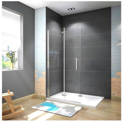 Aica Paroi de douche pivotante 95x185cm paroi de douche à l'italienne pliante en verre 6mm anticalcaire, avec poignée en inox Aica Paroi de douche pivotante 95x185cm paroi de douche à l'italienne pliante en verre 6mm anticalcaire, avec poignée en inox
