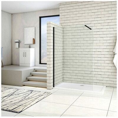 Aica Paroi de douche à l'italienne 160x200cm en verre 8mm securit anticalcaire, avec barre de fixation 90cm recoupable - Noir Mat Aica Paroi de douche à l'italienne 160x200cm en verre 8mm securit anticalcaire, avec barre de fixation 90cm recoupable - Noir Mat