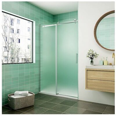 Aica Porte de douche coulissante 140x195cm verre sablé installer à gauche, porte de douche en 8mm verre anticalcaire Aica Porte de douche coulissante 140x195cm verre sablé installer à gauche, porte de douche en 8mm verre anticalcaire