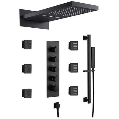 Composition de douche murale thermostatique bluetooth, noir mat, Vasil Composition de douche murale thermostatique bluetooth, noir mat, Vasil