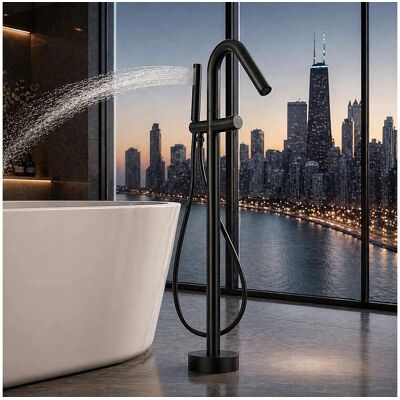 Robinet mitigeur de baignoire au sol noir, Bracchi Robinet mitigeur de baignoire au sol noir, Bracchi
