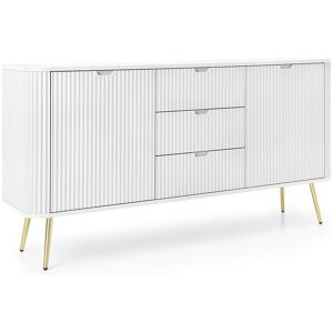 DOMO HOME Commode large ZOVA 168 cm avec 3 tiroirs, 2 armoires, poignées design, pieds métalliques dorés, 168/87/39 cm, couleur : Blanc DOMO HOME Commode large ZOVA 168 cm avec 3 tiroirs, 2 armoires, poignées design, pieds métalliques dorés, 168/87/39 cm, couleur : Blanc