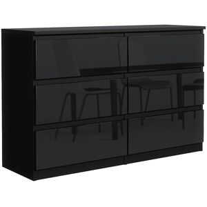 MebLocker Commode 6 Tiroirs Nior avec des Façades Brillantes 140 cm - Design Minimaliste - 138,5 x 39 x 78,5 cm - Meuble de Rangement Spacieux pour Chambre MebLocker Commode 6 Tiroirs Nior avec des Façades Brillantes 140 cm - Design Minimaliste - 138,5 x 39 x 78,5 cm - Meuble de Rangement Spacieux pour Chambre