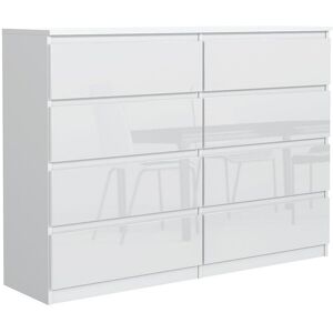 MebLocker Commode 8 Tiroirs Blanc avec des Façades Brillantes 120 cm - Design Minimaliste - 120 x 39 x 78,5 cm - Meuble de Rangement Spacieux pour Chambre MebLocker Commode 8 Tiroirs Blanc avec des Façades Brillantes 120 cm - Design Minimaliste - 120 x 39 x 78,5 cm - Meuble de Rangement Spacieux pour Chambre
