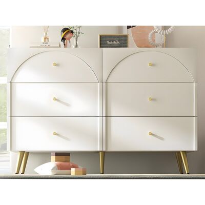 Commdoe ModerneLuxe Blanche - Façades de tiroir incurvées - 6 tiroirs - 120x40x85cm Commdoe ModerneLuxe Blanche - Façades de tiroir incurvées - 6 tiroirs - 120x40x85cm