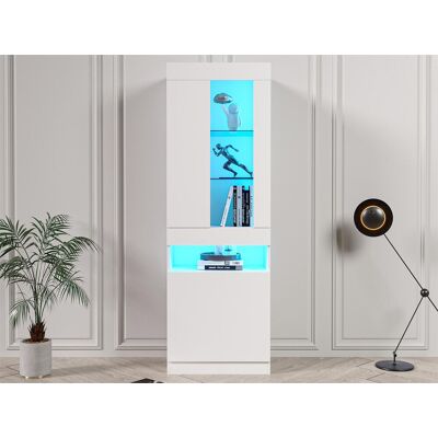 Merax Vitrine moderne avec 2 portes et 1 compartiment - LEDs - hauteur 180 cm - panneaux de particules - blanc brillant Merax Vitrine moderne avec 2 portes et 1 compartiment - LEDs - hauteur 180 cm - panneaux de particules - blanc brillant