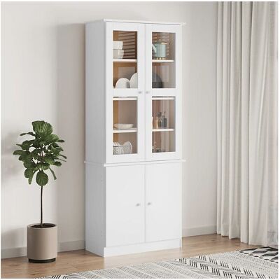 Vitrine en verre ALTA blanc 77x35x186,5 cm bois de pin massif OFR80413 BonneVie Meuble Vitrine en verre ALTA blanc 77x35x186,5 cm bois de pin massif OFR80413 BonneVie Meuble