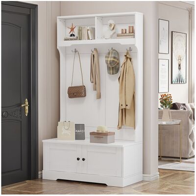 Merax Vestiaire / Meuble d'entrée avec 2 portes et porte-manteau - 101.5 x 47 x 183 cm - Panneaux de particules - Blanc Merax Vestiaire / Meuble d'entrée avec 2 portes et porte-manteau - 101.5 x 47 x 183 cm - Panneaux de particules - Blanc