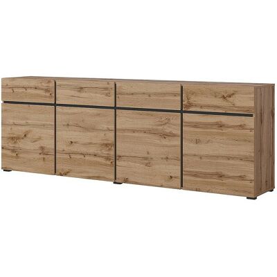 Meublorama Buffet XL coloris chêne et noir 225cm collection HAVANA. Bahut design avec 4 portes et 4 tiroirs. Meublorama Buffet XL coloris chêne et noir 225cm collection HAVANA. Bahut design avec 4 portes et 4 tiroirs.