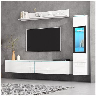 Merax Ensemble meuble TV suspendu + vitrine de salon - LEDs - Panneau de particules - Blanc brillant Merax Ensemble meuble TV suspendu + vitrine de salon - LEDs - Panneau de particules - Blanc brillant