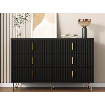 ModernLuxe Buffet 120x40x77 cm - avec 6 tiroirs - poignées dorées - Noir ModernLuxe Buffet 120x40x77 cm - avec 6 tiroirs - poignées dorées - Noir