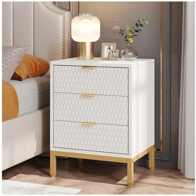 Tribesigns Table de Chevet Moderne de 65,5 cm de Haut avec 3 tiroirs, Table d'appoint contemporaine avec Rangement pour Chambre à Coucher, Salon, Blanc et doré Tribesigns Table de Chevet Moderne de 65,5 cm de Haut avec 3 tiroirs, Table d'appoint contemporaine avec Rangement pour Chambre à Coucher, Salon, Blanc et doré