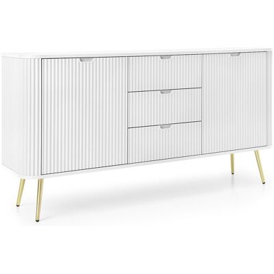 DOMO HOME Commode large ZOVA 168 cm avec 3 tiroirs, 2 armoires, poignées design, pieds métalliques dorés, 168/87/39 cm, couleur : Blanc DOMO HOME Commode large ZOVA 168 cm avec 3 tiroirs, 2 armoires, poignées design, pieds métalliques dorés, 168/87/39 cm, couleur : Blanc
