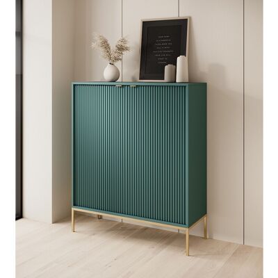 DOMO HOME Commode Haut Geriffelt DomoHome NOVA – 2 portes, Highboard avec poignées dorées, Labrador, Pieds dorés 125x104x39cm - Élégant pour salon DOMO HOME Commode Haut Geriffelt DomoHome NOVA – 2 portes, Highboard avec poignées dorées, Labrador, Pieds dorés 125x104x39cm - Élégant pour salon