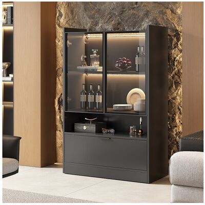 ModernLuxe Vitrine LED moderne 80x120x35cm- avec éclairage LED 16 couleurs - avec 2 portes vitrées - avec compartiments de rangement - Noir ModernLuxe Vitrine LED moderne 80x120x35cm- avec éclairage LED 16 couleurs - avec 2 portes vitrées - avec compartiments de rangement - Noir