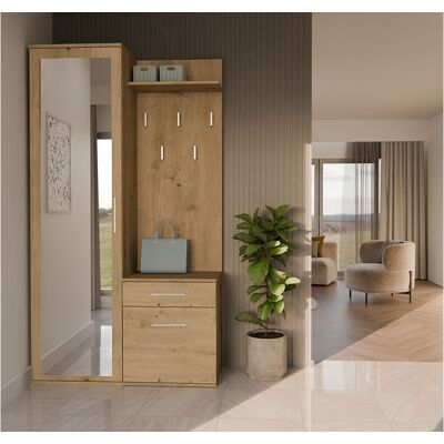SELSEY Ensemble d'entrée avec miroir – 100 cm – chêne artisan – DUVIO SELSEY Ensemble d'entrée avec miroir – 100 cm – chêne artisan – DUVIO