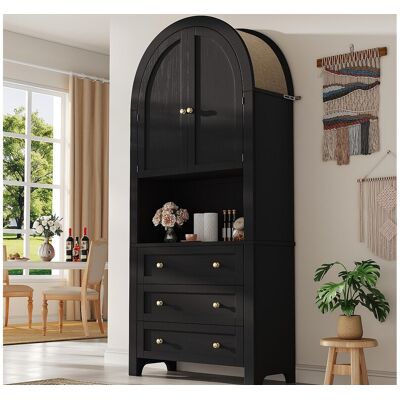 ModernLuxe Buffet de cuisine 70x35x180cm - 2 portes et 3 tiroirs - sommet arqué - Noir ModernLuxe Buffet de cuisine 70x35x180cm - 2 portes et 3 tiroirs - sommet arqué - Noir