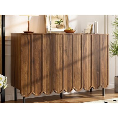 ModernLuxe Buffet 120x35x80 cm - 3 portes ondulées - Sans poignées - Étagères réglables - Marron ModernLuxe Buffet 120x35x80 cm - 3 portes ondulées - Sans poignées - Étagères réglables - Marron