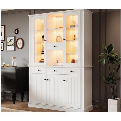 ModernLuxe Vitrine 119.5x40x180 cm - avec 4 tiroirs et 5 portes - avec éclairage LED - 21 compartiments de rangement - MDF - Blanc ModernLuxe Vitrine 119.5x40x180 cm - avec 4 tiroirs et 5 portes - avec éclairage LED - 21 compartiments de rangement - MDF - Blanc