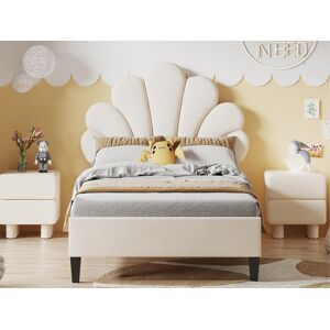 ModernLuxe Lit simple rembourré en velours - 90x200cm - tête de lit en forme de fleur - avec sommier à lattes - Beige ModernLuxe Lit simple rembourré en velours - 90x200cm - tête de lit en forme de fleur - avec sommier à lattes - Beige