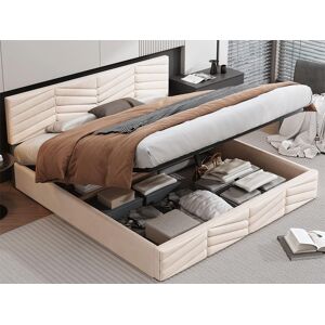 Merax Lit coffre avec tête de lit réglable - 180 x 200 cm - velours - sommier à lattes - style contemporain - beige Merax Lit coffre avec tête de lit réglable - 180 x 200 cm - velours - sommier à lattes - style contemporain - beige