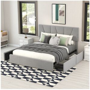 Merax Lit double 140x200cm avec 4 tiroirs, lit capitonné pour 2 personnes, tissu en velours, tête de lit réglable, désigne moderne, gris Merax Lit double 140x200cm avec 4 tiroirs, lit capitonné pour 2 personnes, tissu en velours, tête de lit réglable, désigne moderne, gris