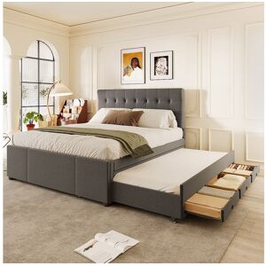 MERAX - Cama nido con 3 cajones 140x200 cm - gris - Bed MERAX - Cama nido con 3 cajones 140x200 cm - gris - Bed