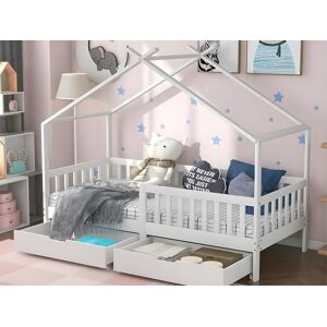 Merax Lit cabane avec 2 tiroirs - 90 x 200 cm - bois de pin - sommier à lattes - blanc Merax Lit cabane avec 2 tiroirs - 90 x 200 cm - bois de pin - sommier à lattes - blanc