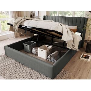 Merax Lit coffre avec tête de lit - 180 x 200 cm - tissu lin - sommier à lattes - gris Merax Lit coffre avec tête de lit - 180 x 200 cm - tissu lin - sommier à lattes - gris