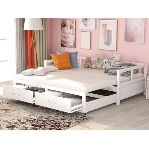 Merax Lit gigogne pour enfant 90 x 200 cm avec 2 tiroirs - lit bébé - cadre en pin - coloris blanc Merax Lit gigogne pour enfant 90 x 200 cm avec 2 tiroirs - lit bébé - cadre en pin - coloris blanc