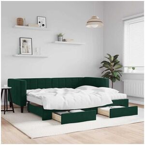 vidaxl Lit de jour avec gigogne et tiroirs vert foncé 90x200cm velours vidaxl Lit de jour avec gigogne et tiroirs vert foncé 90x200cm velours